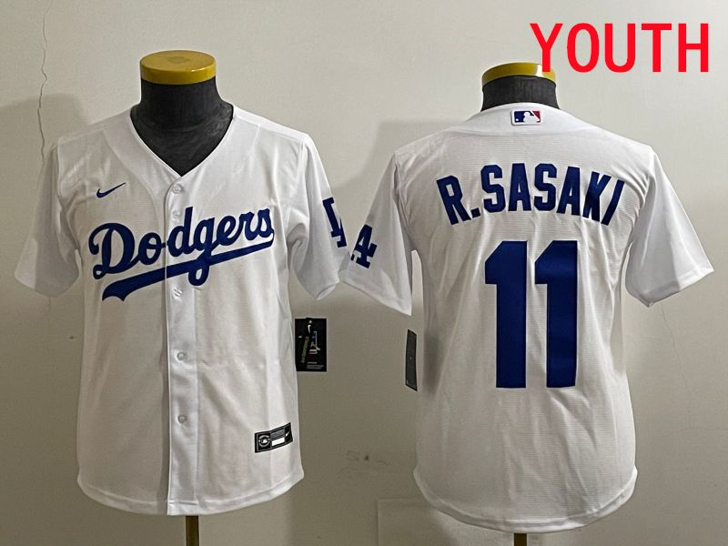 Youth Los Angeles Dodgers #11 R.Sasaki White Game 2025 Nike MLB Jersey style 1